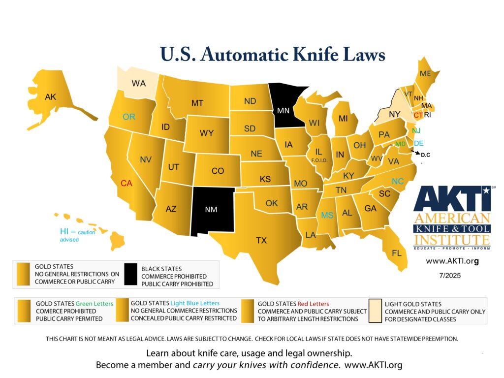 AKTI automatic knife laws by state graphic